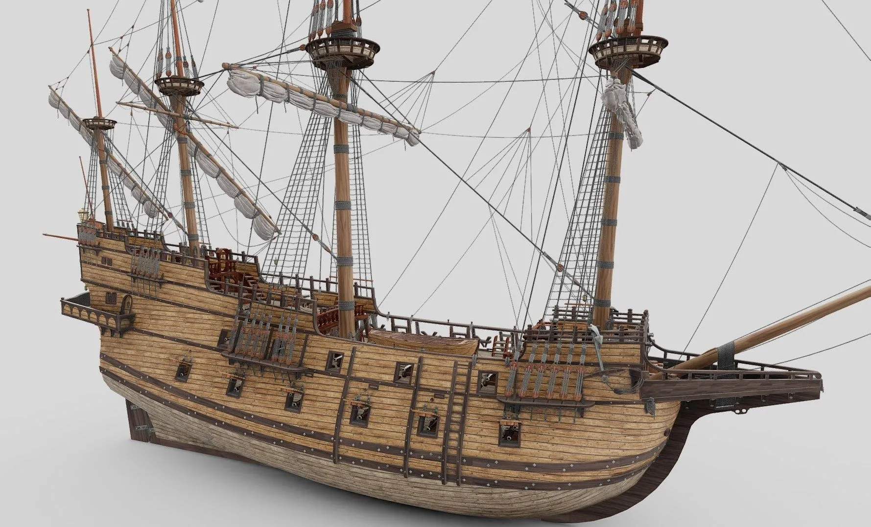 PBR Game 3D Models – Galleon Includes A Fully Detailed Interior