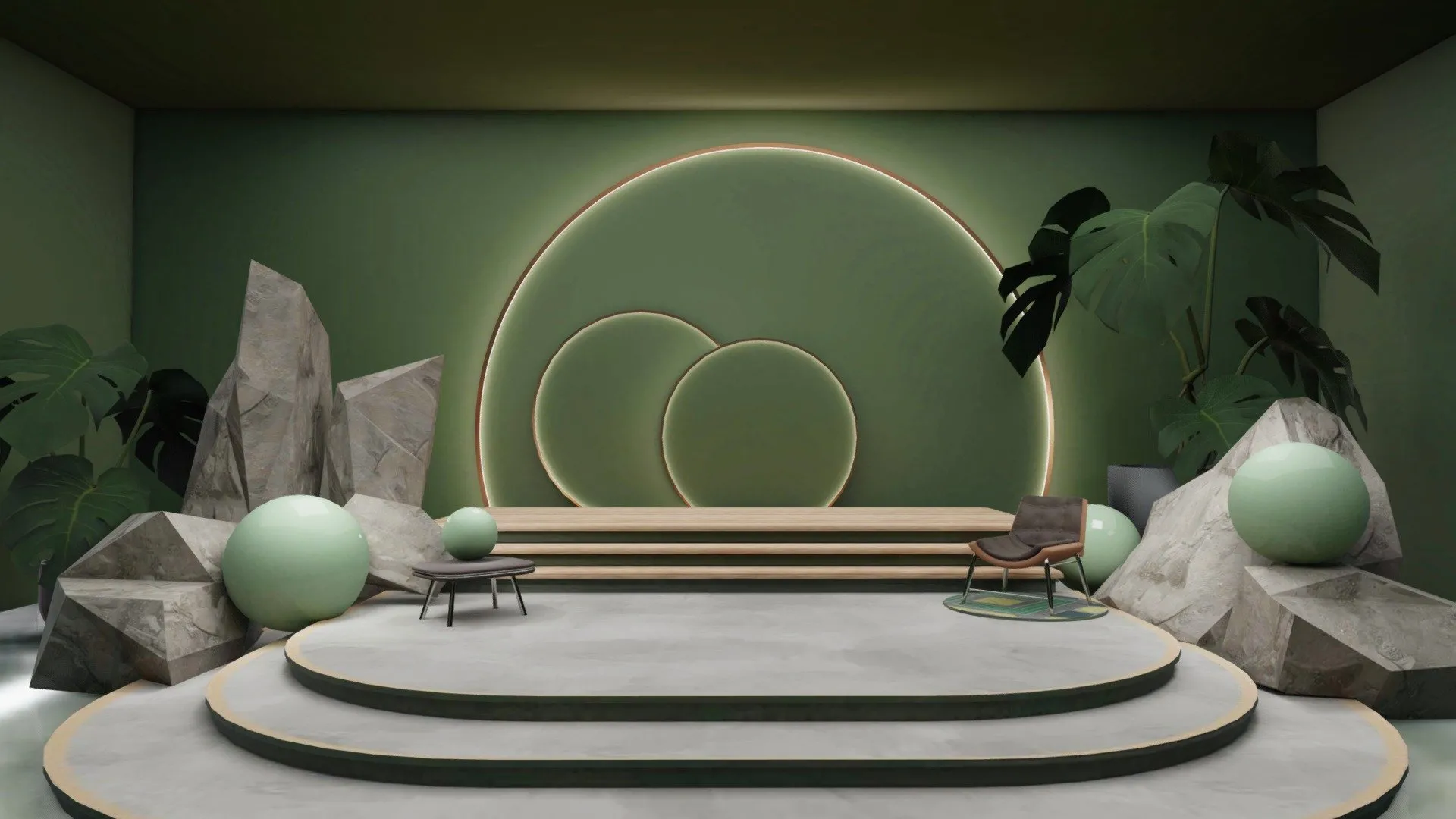 PBR Game 3D Models – Garden Space Green Stage Baked