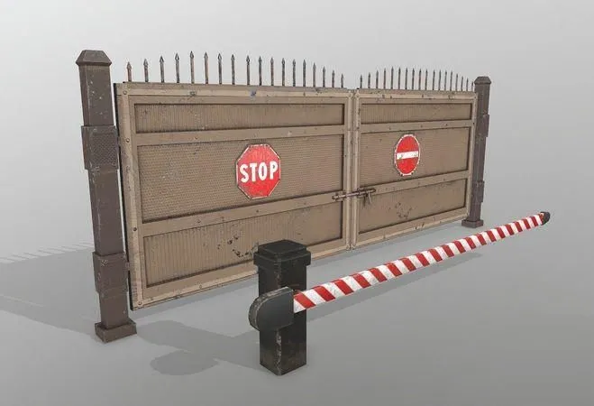 PBR Game 3D Models – Gate with stop sign