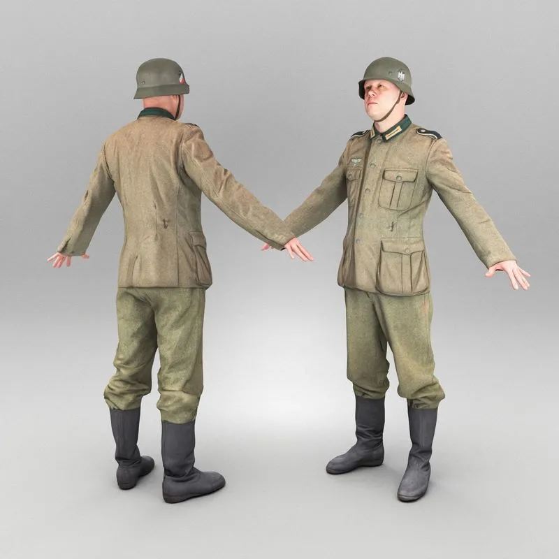 PBR Game 3D Models – German Wehrmacht soldier in A-pose 374