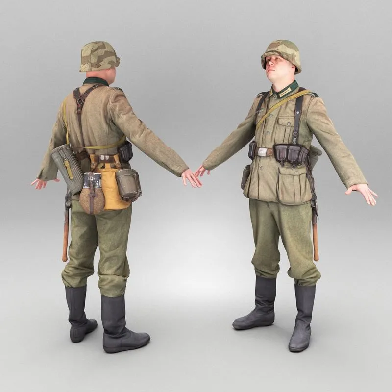 PBR Game 3D Models – German Wehrmacht soldier in full gear ready for animation 383