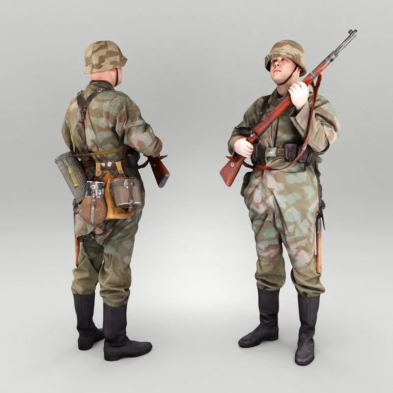 PBR Game 3D Models – German Wehrmacht soldier with gun 436