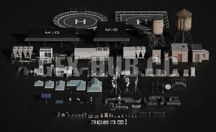 PBR Game 3D Models – $gfx$hub$co Rooftop Props Collection