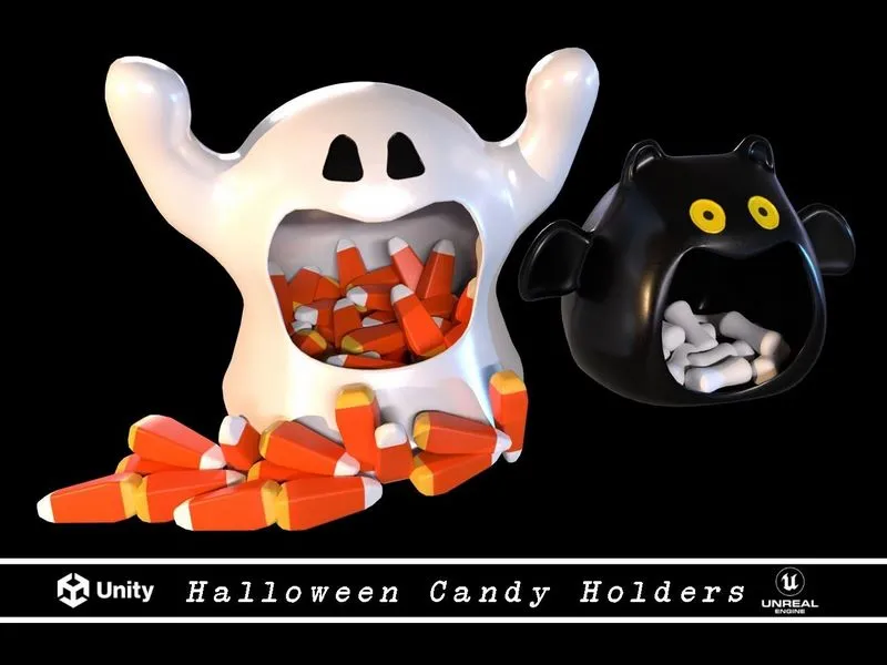 PBR Game 3D Models – Ghost and Bat Halloween Candy Holder