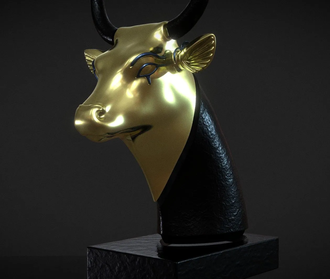 PBR Game 3D Models – Gilded Head Of Hathor 3D Printing