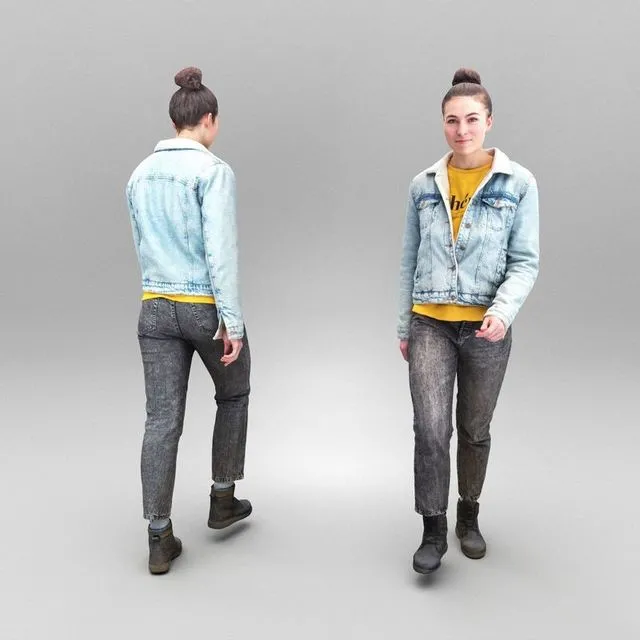 PBR Game 3D Models – Girl in denim jacket walking 355