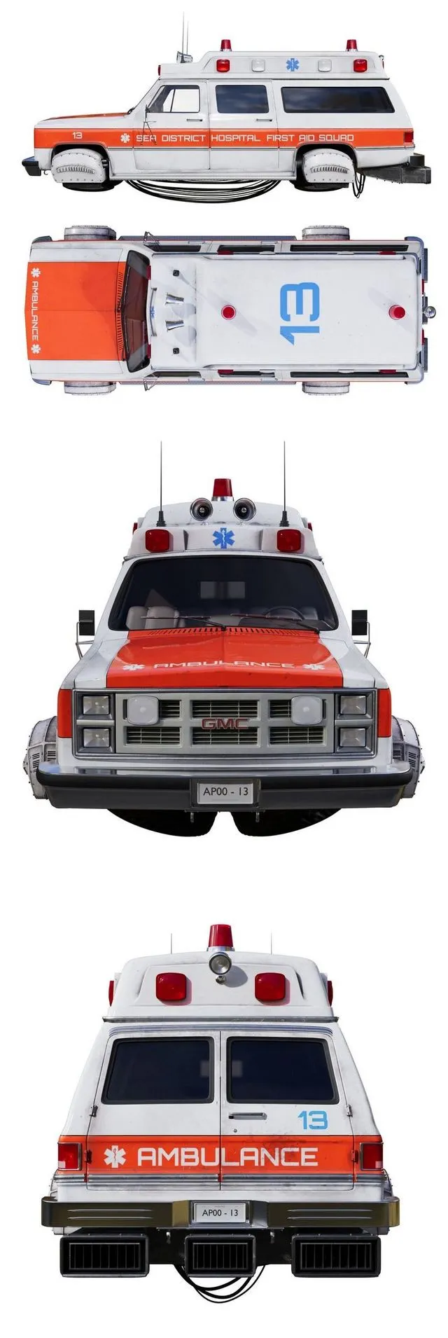 PBR Game 3D Models – GMC Suburban Sci-Fi Ambulance