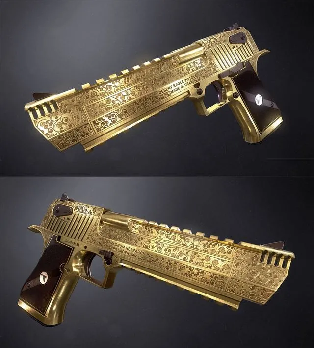 PBR Game 3D Models – Golden Engraved Desert Eagle