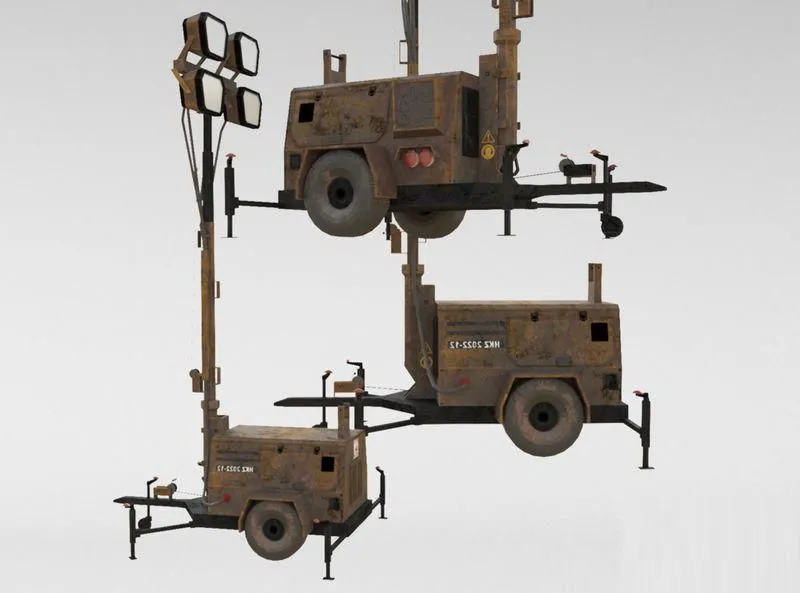 PBR Game 3D Models – Ground Power Units 8K Rusty Mobile Diesel Light Tower Generator