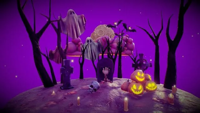 PBR Game 3D Models – Halloween Collection island in middle of forest