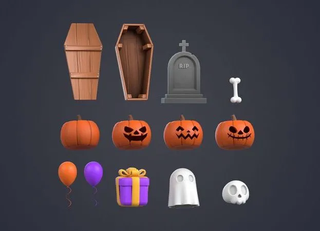 PBR Game 3D Models – Halloween Pack Low-poly