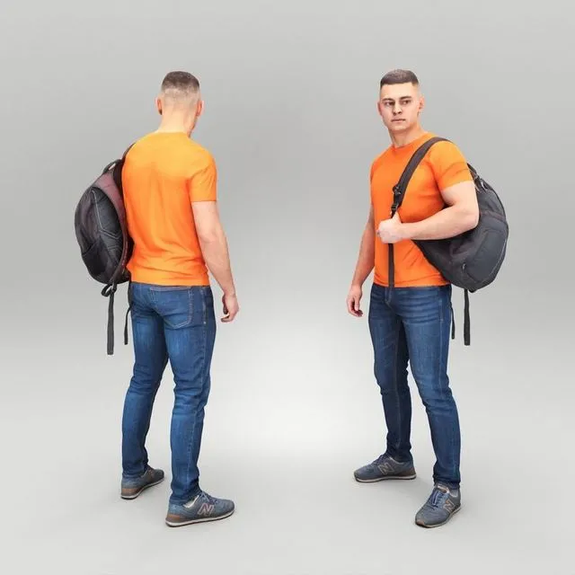 PBR Game 3D Models – Handsome man with backpack 430