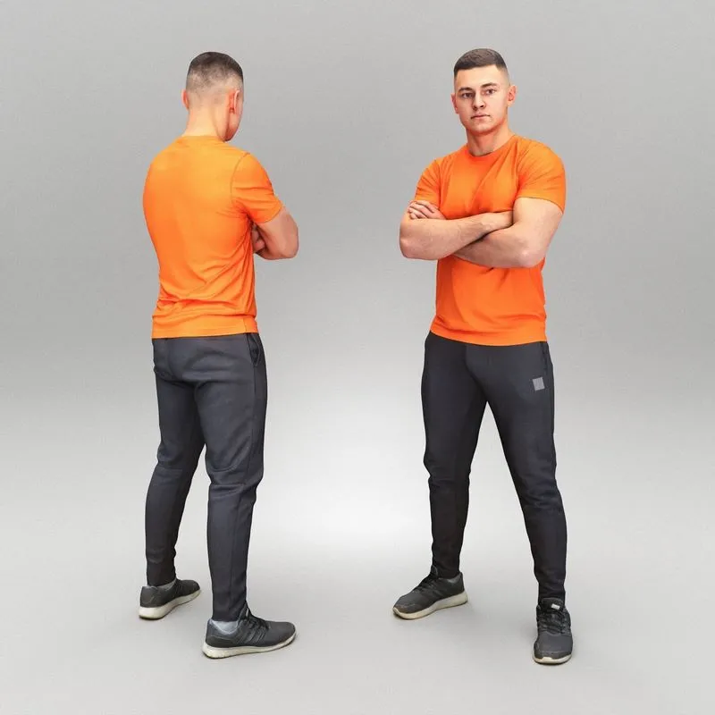 PBR Game 3D Models – Handsome young man in orange t-shirt 361