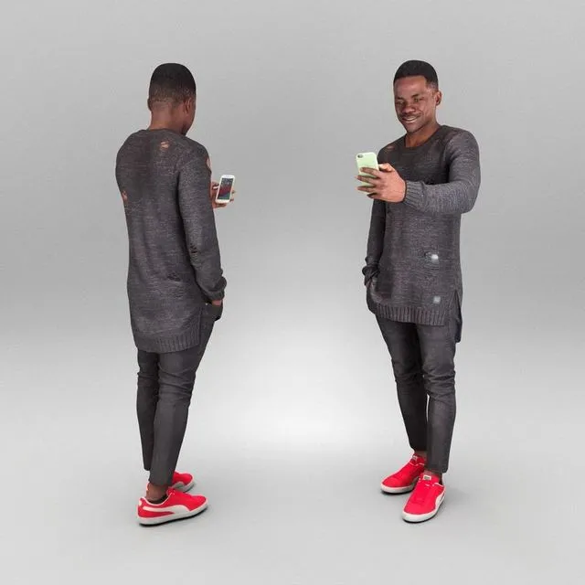 PBR Game 3D Models – Happy man having video call with smartphone 411