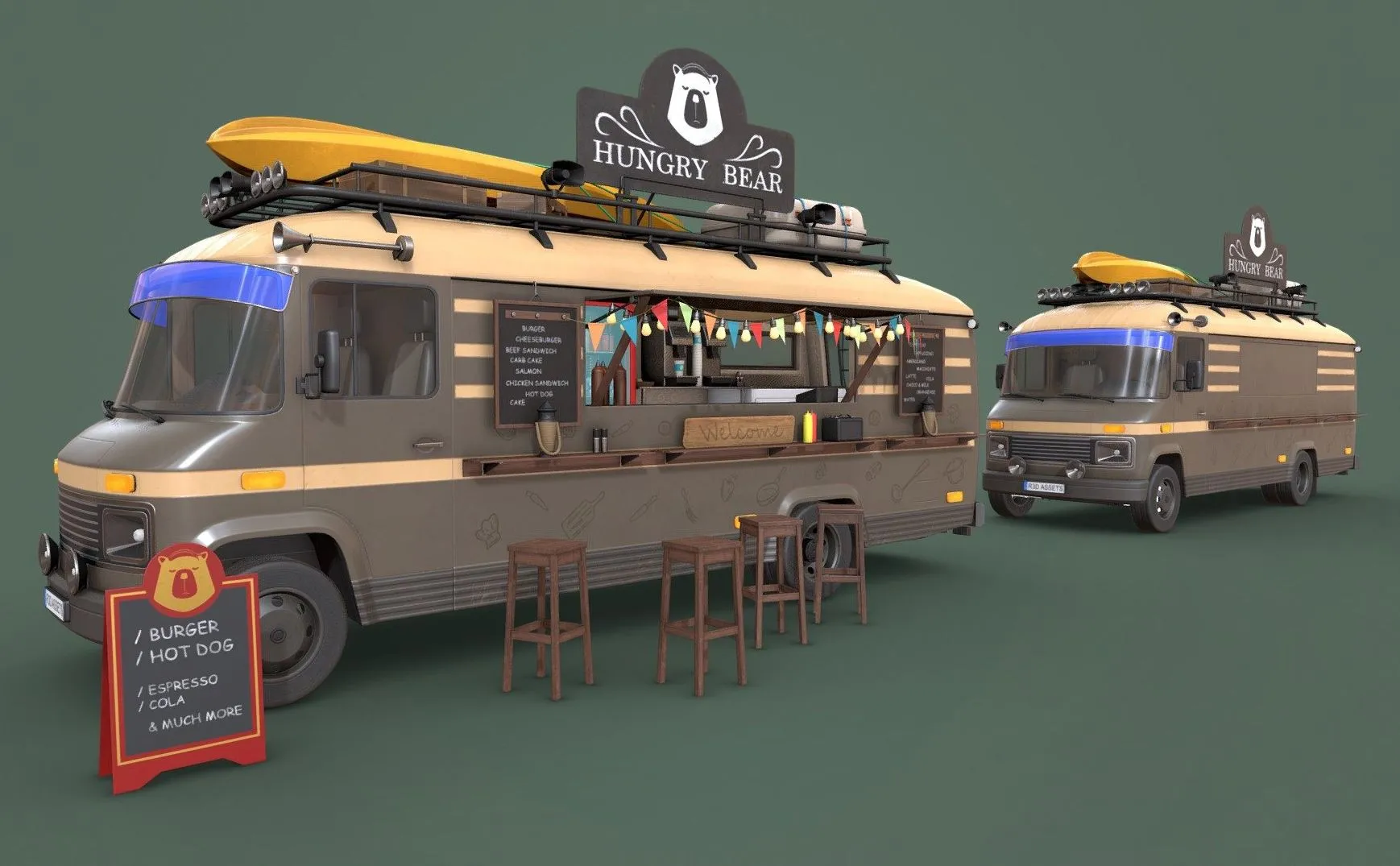 PBR Game 3D Models – Hipster Food Truck Low Poly Pbr 3D Model