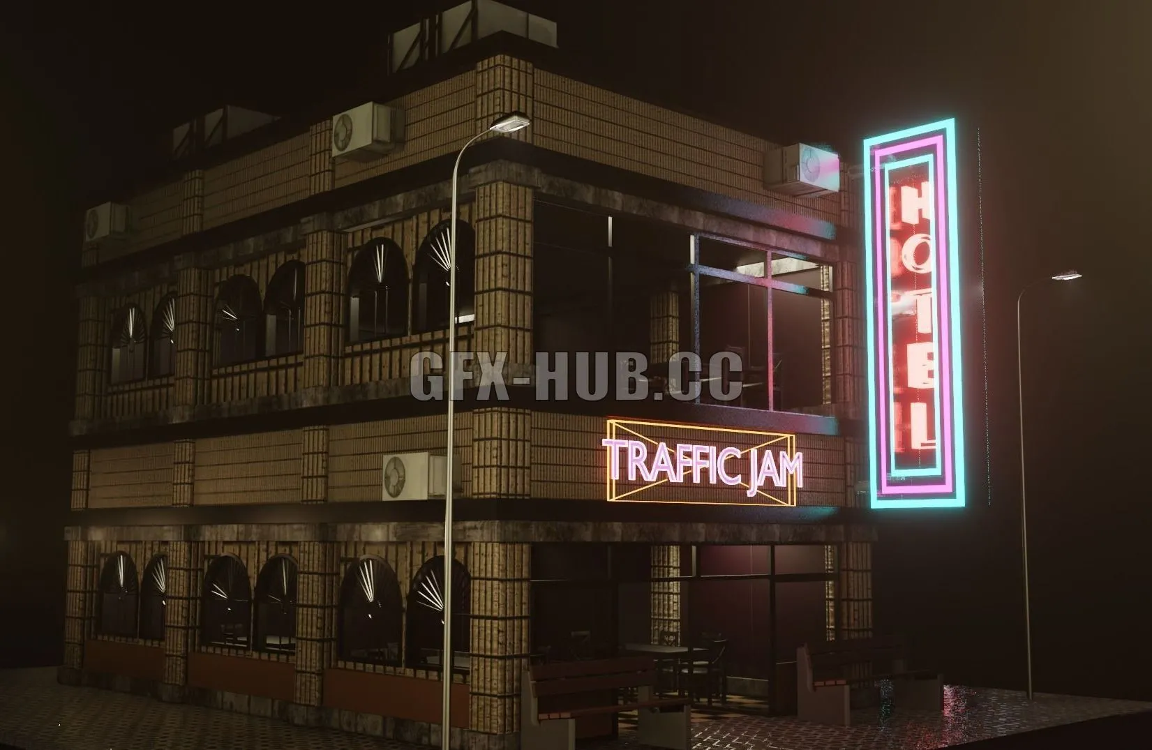 PBR Game 3D Models – Hotel building