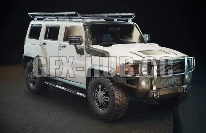 PBR Game 3D Models – Hummer H3 Middle poly Tuning Variation white