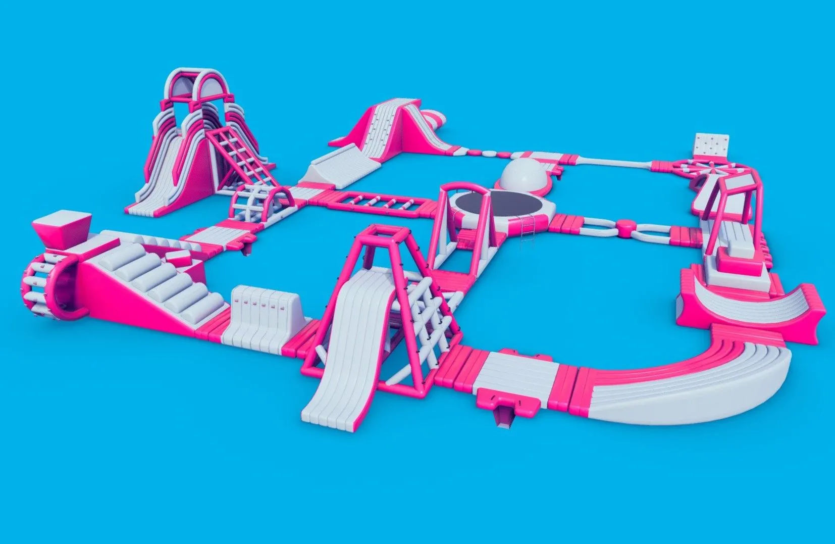 PBR Game 3D Models – Inflatable Water Trampoline Obstacle Course