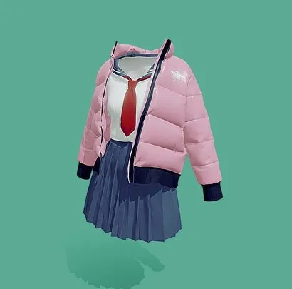 PBR Game 3D Models – Japanese Sailor Uniform + Puffer Jacket