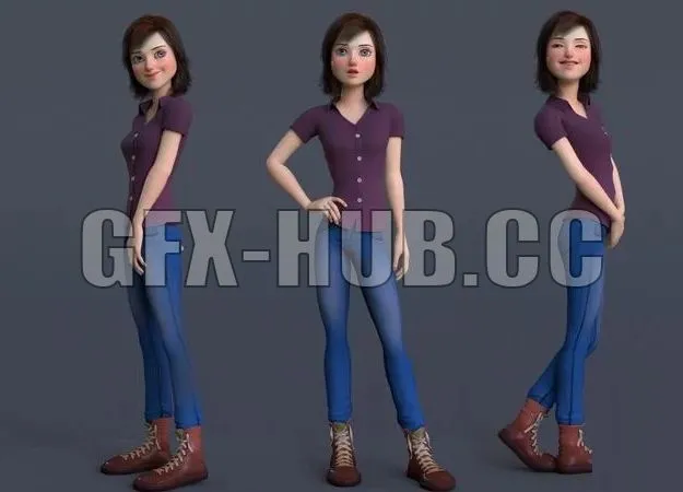 PBR Game 3D Models – Jasmin Cartoon Girl