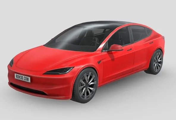 PBR Game 3D Models – Low Poly Car   Tesla Model 3 2024