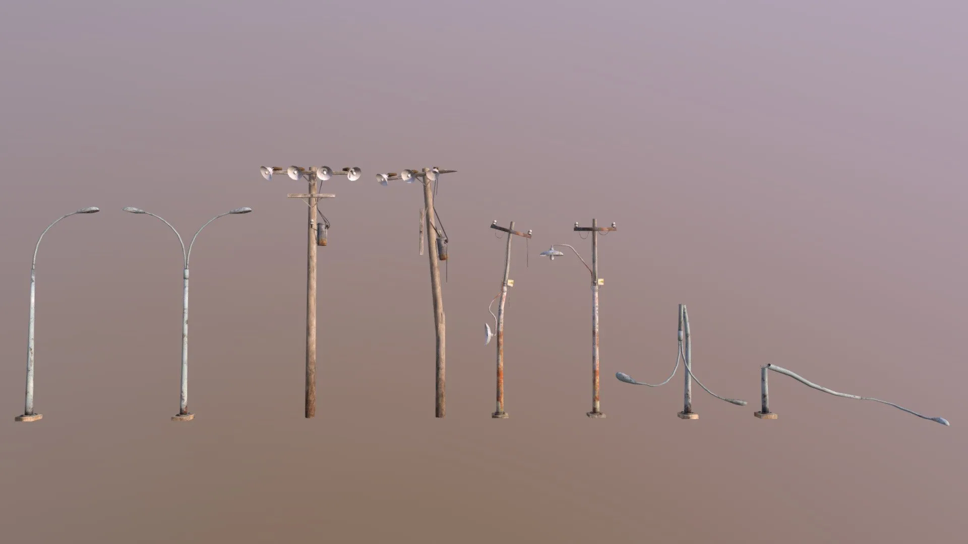PBR Game 3D Models – Low Poly Light Poles Pack