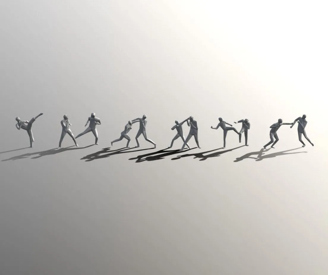 PBR Game 3D Models – Low Poly Posed People Fighting Pack