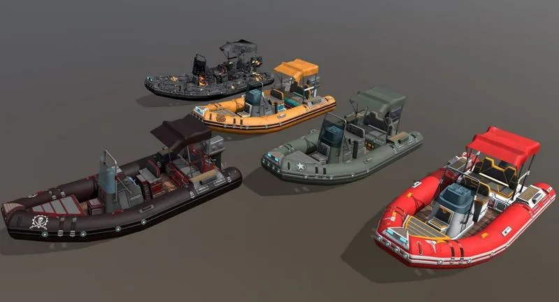 PBR Game 3D Models – Low poly Zodiac boat set