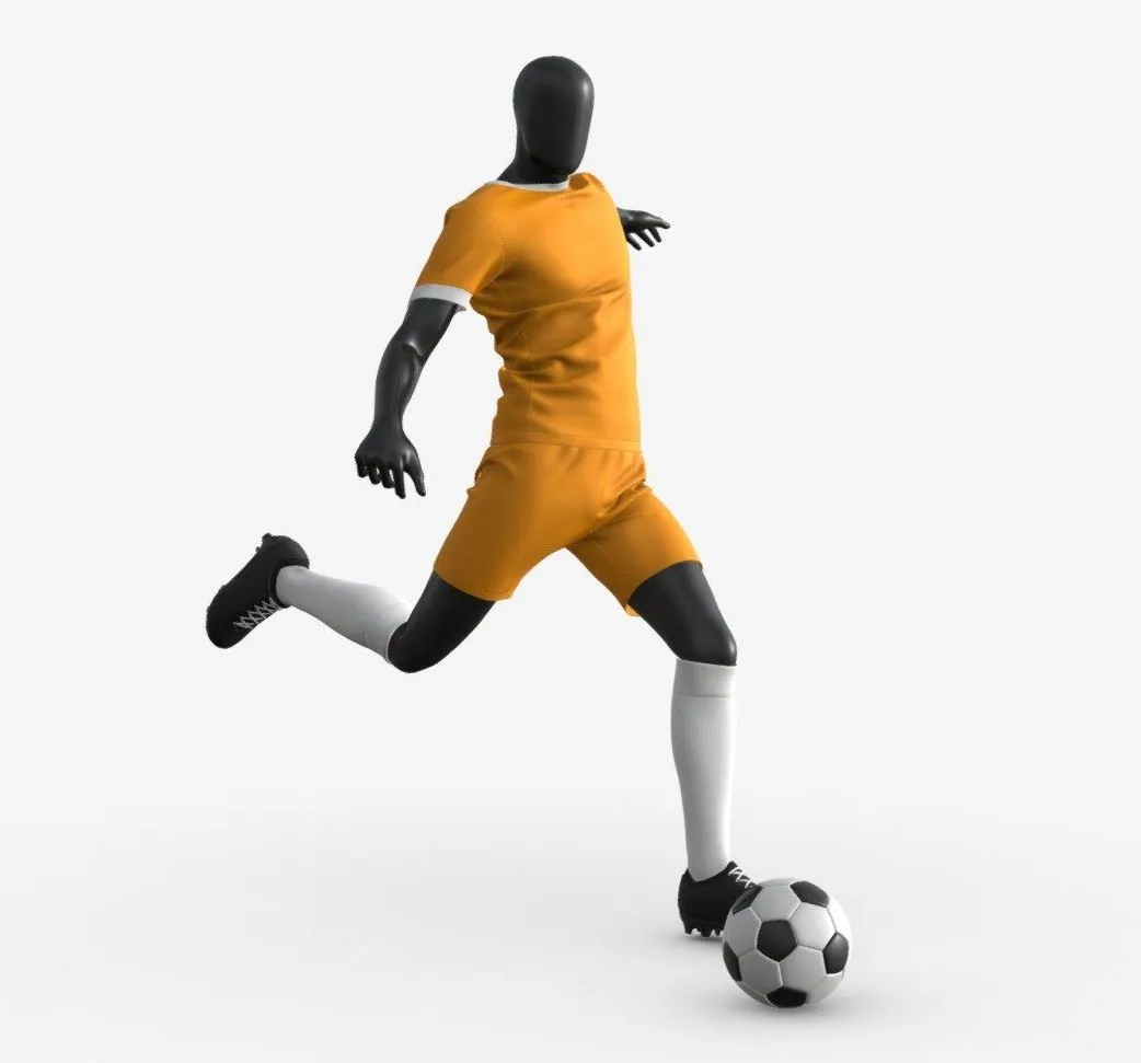 PBR Game 3D Models – Male Mannequin In Soccer Uniform In Action 02