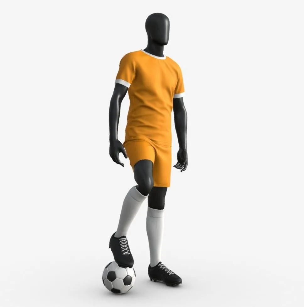 PBR Game 3D Models – Male Mannequin In Soccer Uniform With Ball 02