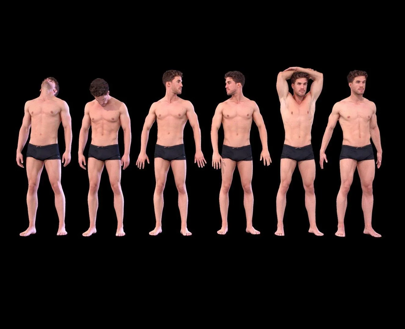 PBR Game 3D Models – Male Standing Poses Anatomical Bundle 004