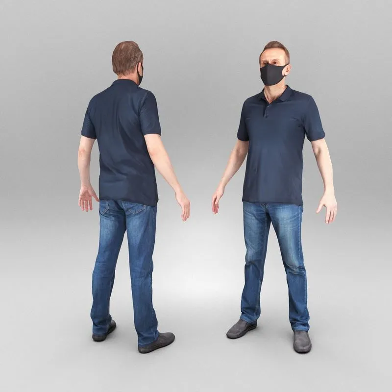 PBR Game 3D Models – Man in black face mask ready for animation 405