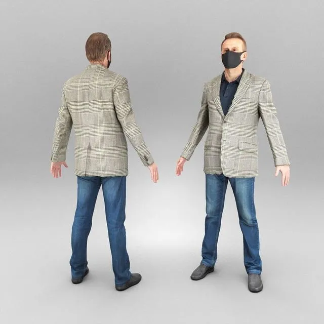 PBR Game 3D Models – Man in blazer and jeans ready for animation 434