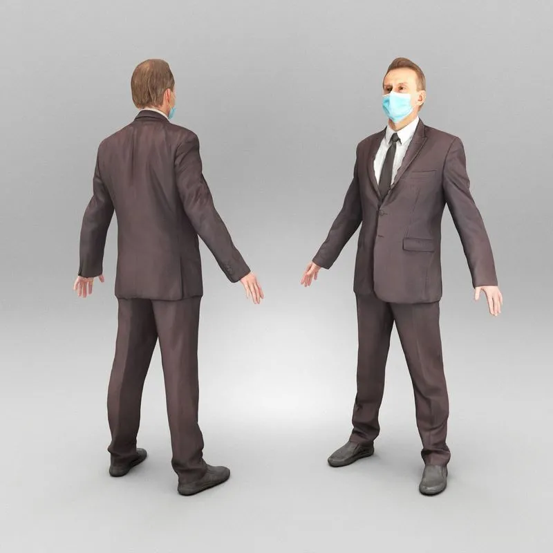 PBR Game 3D Models – Man in suit and face mask in A-pose 378