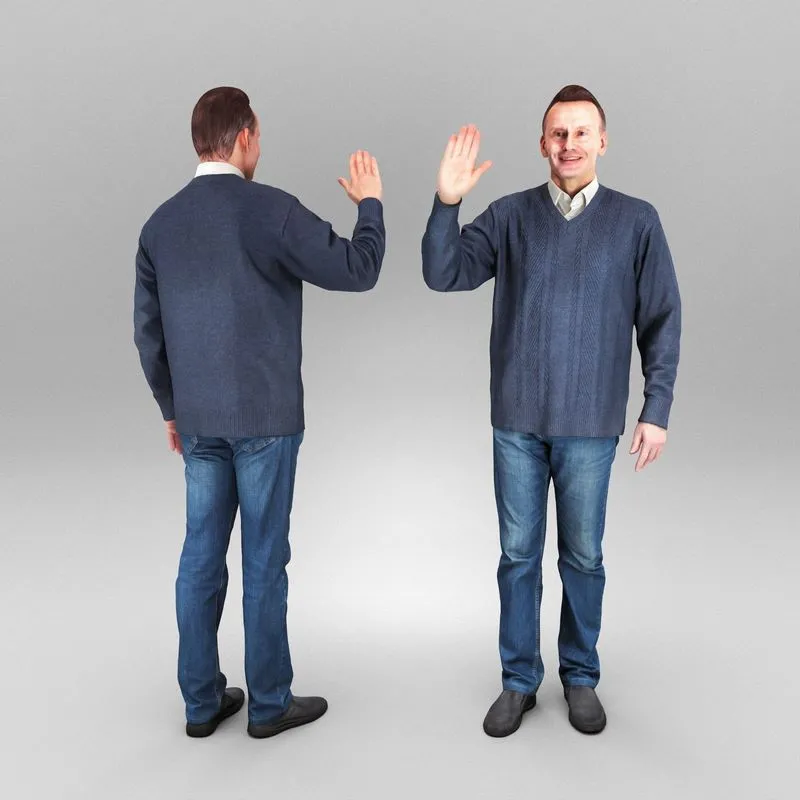 PBR Game 3D Models – Man in sweater waving 406