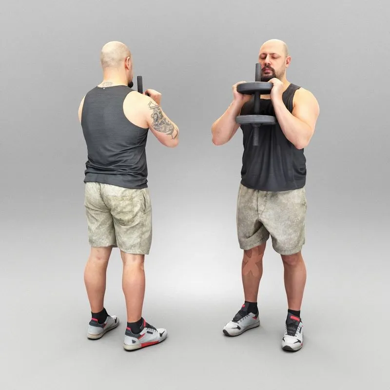 PBR Game 3D Models – Man lifting dumbbell 386