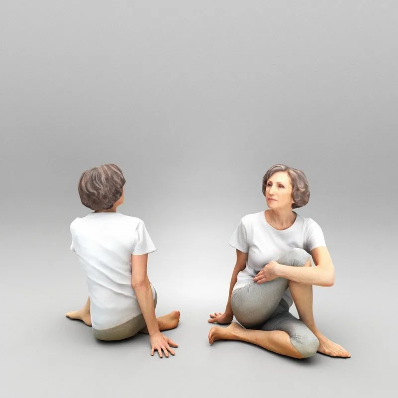 PBR Game 3D Models – Mature woman sitting on floor 451