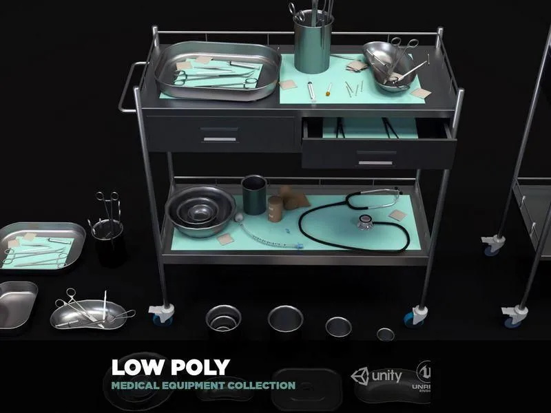 PBR Game 3D Models – Medical Equipment Collection – Supply Cart