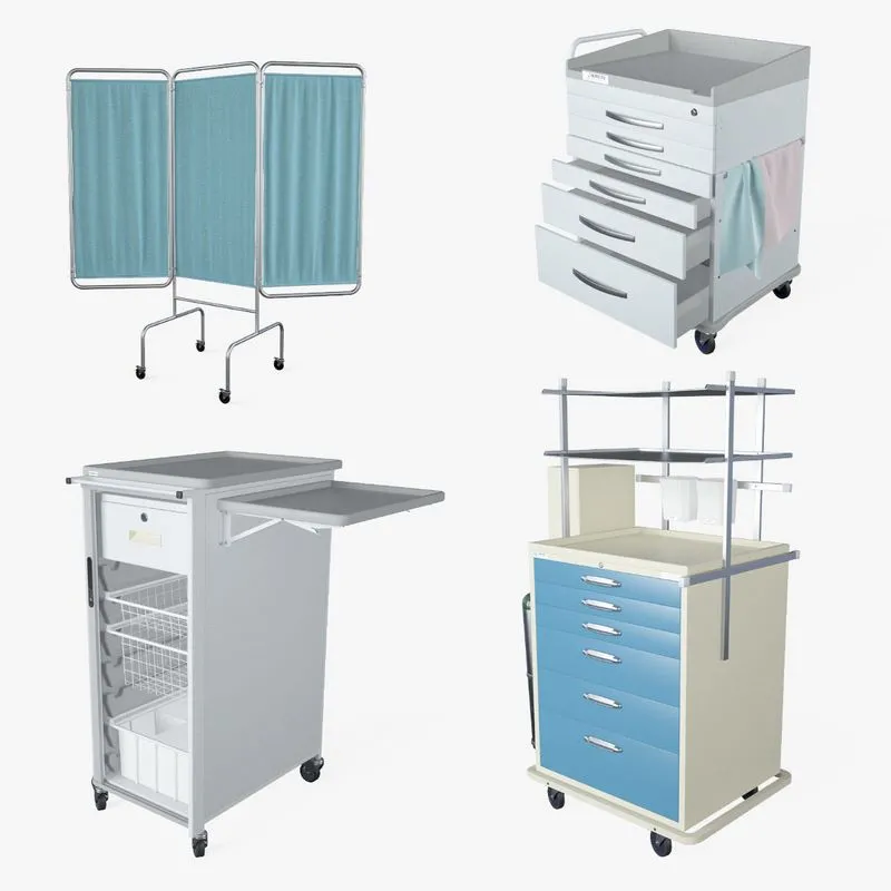 PBR Game 3D Models – Medical Supply Cart 3 in 1
