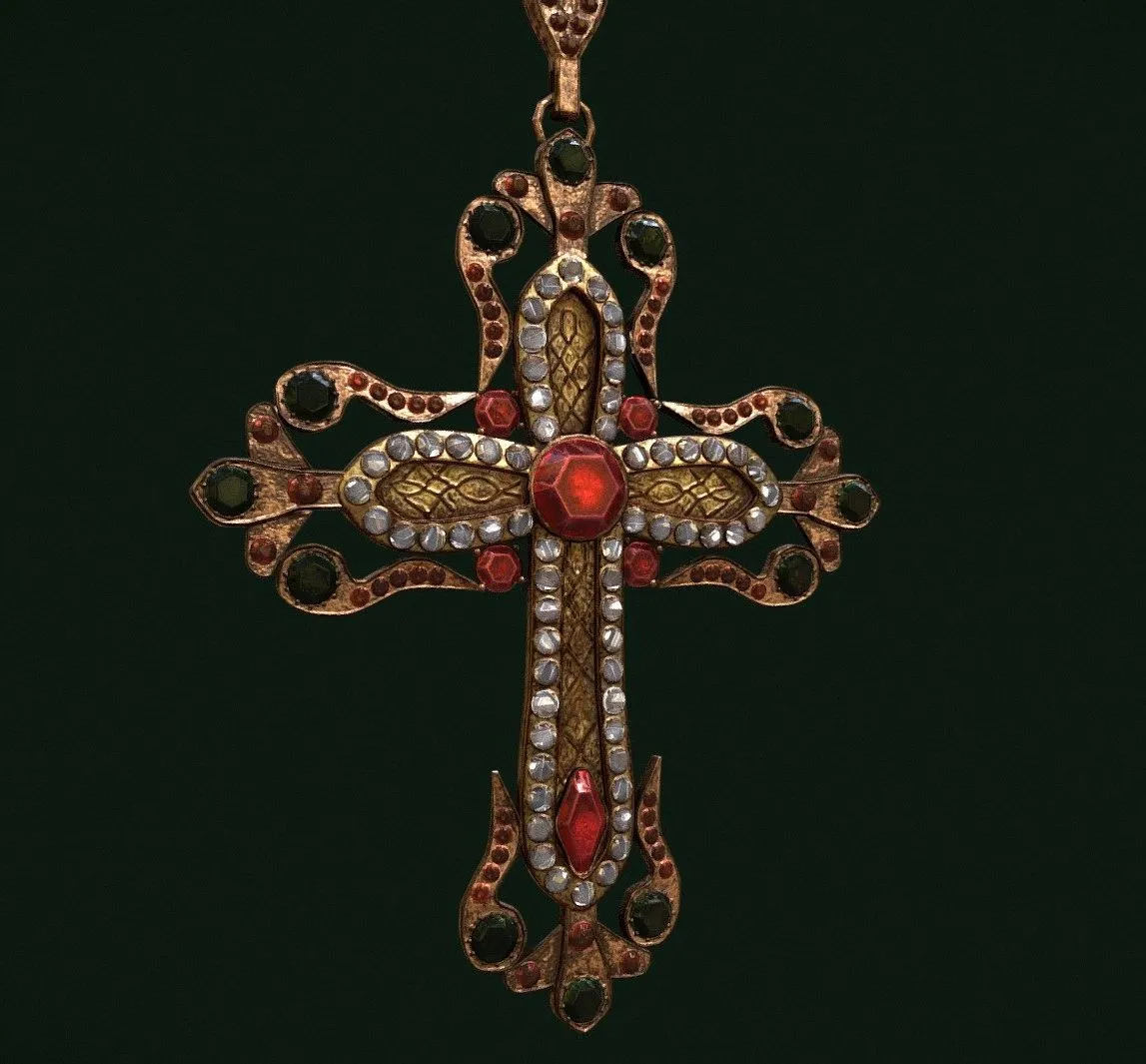 PBR Game 3D Models – Medieval Cross Necklace