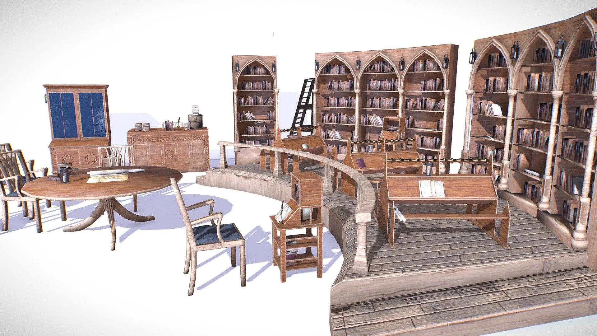 PBR Game 3D Models – Medieval Library Model Pack Low Poly 3D Model
