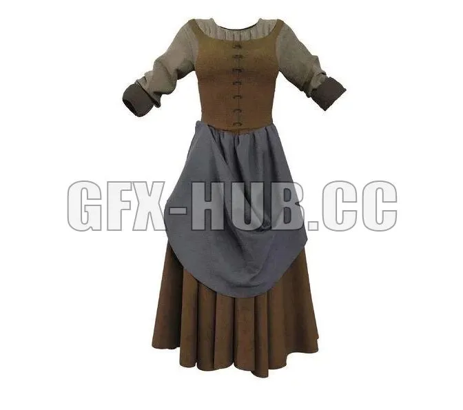 PBR Game 3D Models – Medieval renaissance farmer peasant clothes woman girl outfit