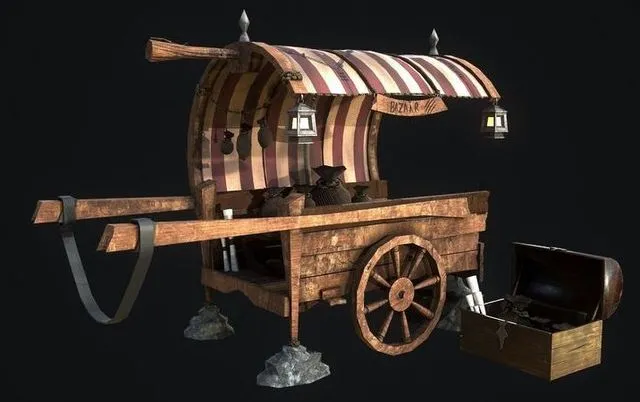 PBR Game 3D Models – Medieval Shop cart