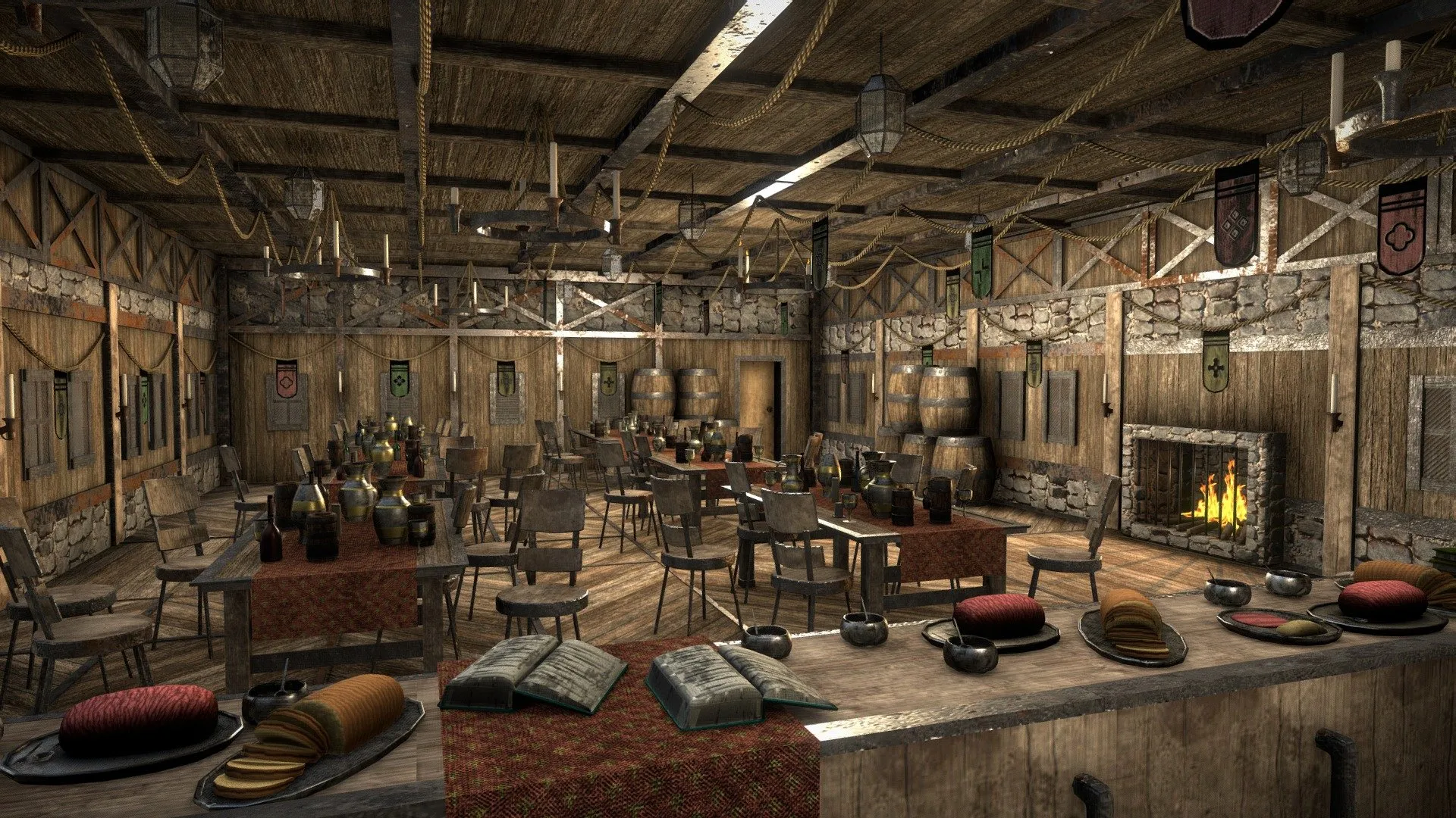 PBR Game 3D Models – Medieval Tavern Interior