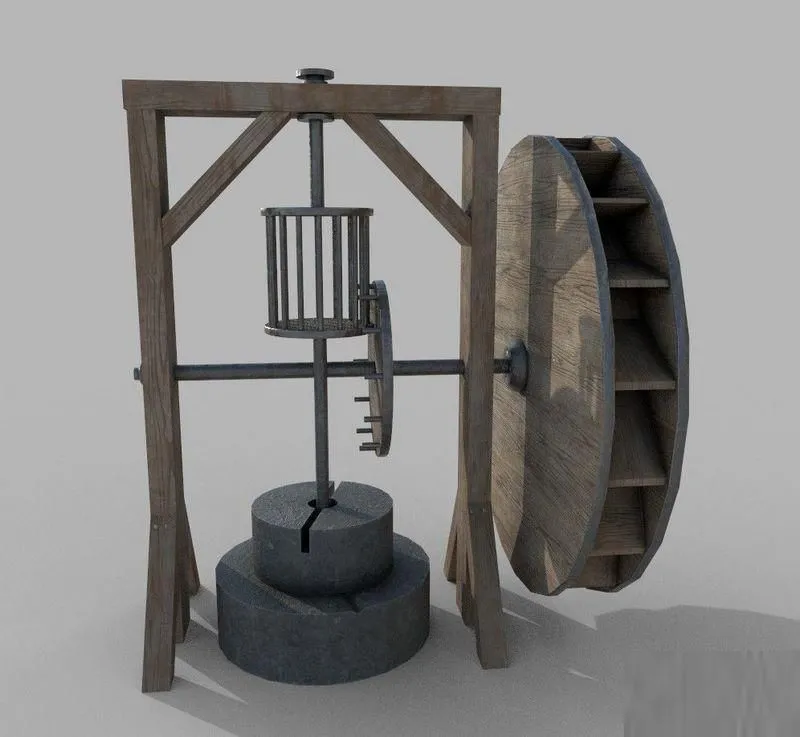 PBR Game 3D Models – Medieval Wooden Grinding Water Mill