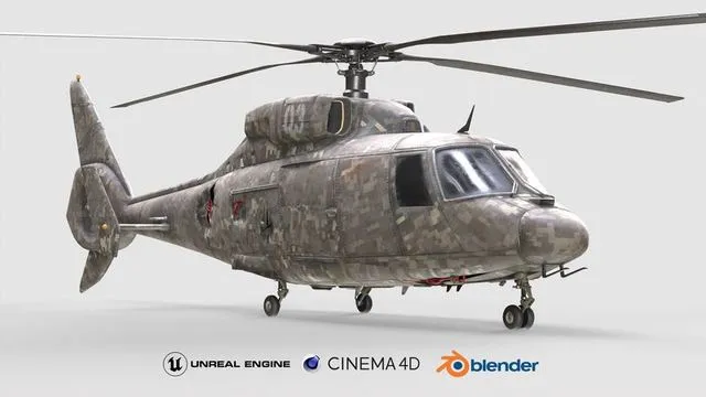 PBR Game 3D Models – Military Helicopter Low-poly