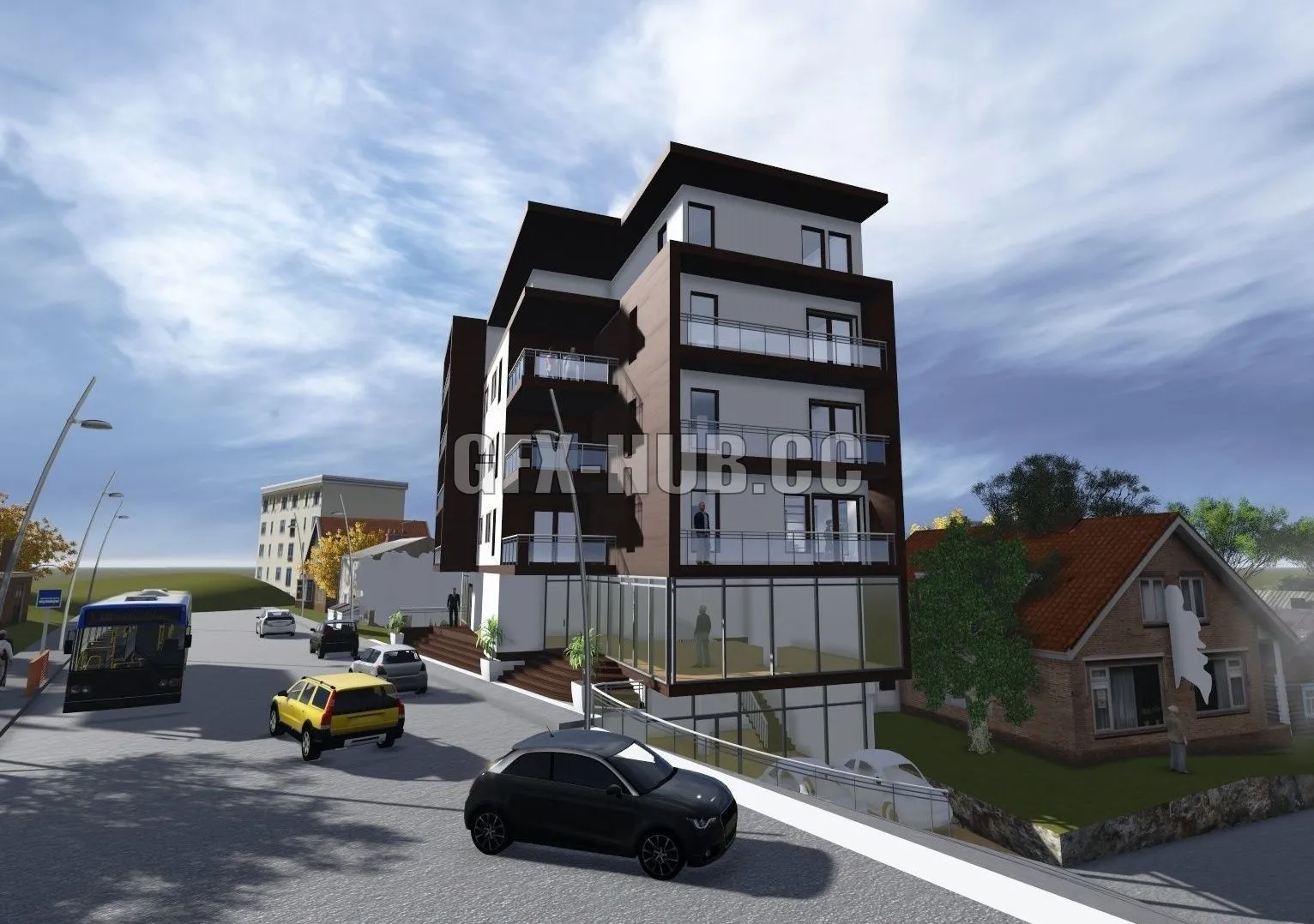 PBR Game 3D Models – Modern commercial appartment building