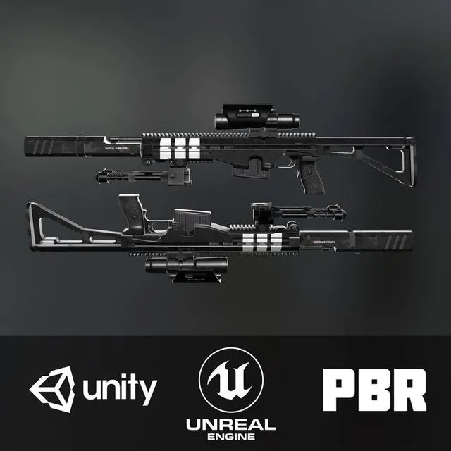 PBR Game 3D Models – Modern Sci-fi Sniper Rifle