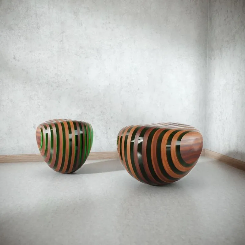 PBR Game 3D Models – Modern Wooden Chair-Ottoman