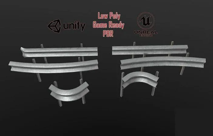 PBR Game 3D Models – Modular Road Barriers